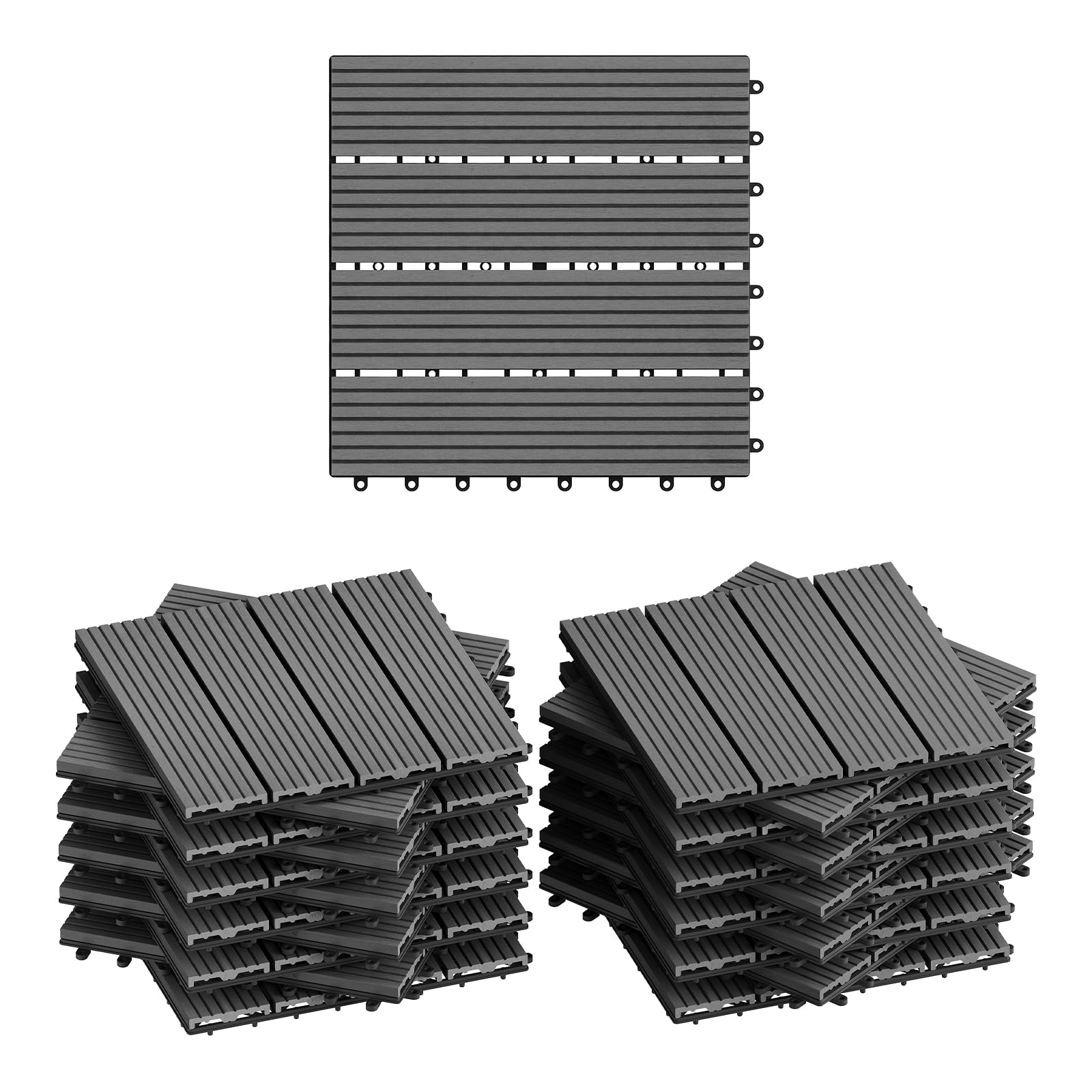WOLTU WPC Composite Decking Tiles Set of 22 Interlocking Wood Effect Terrace Tiles Flooring with Click System - Grey, 30 x 30 cm(2 m²)