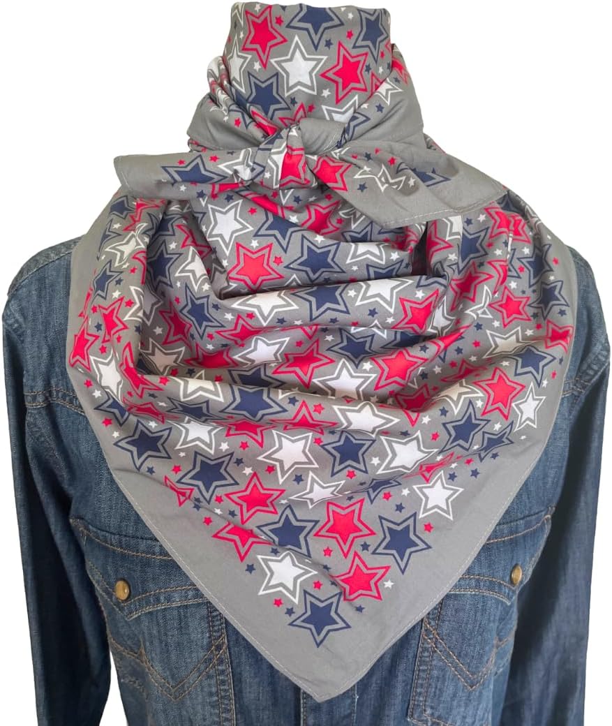 100% Cotton Bandana Scarf Wild Rag - Cowboy Western Scarves for Men and Women, 36in or 42in sizes, Full Color on Both Sides (BIG BAD BANDANA - Oh My Stars, 36")