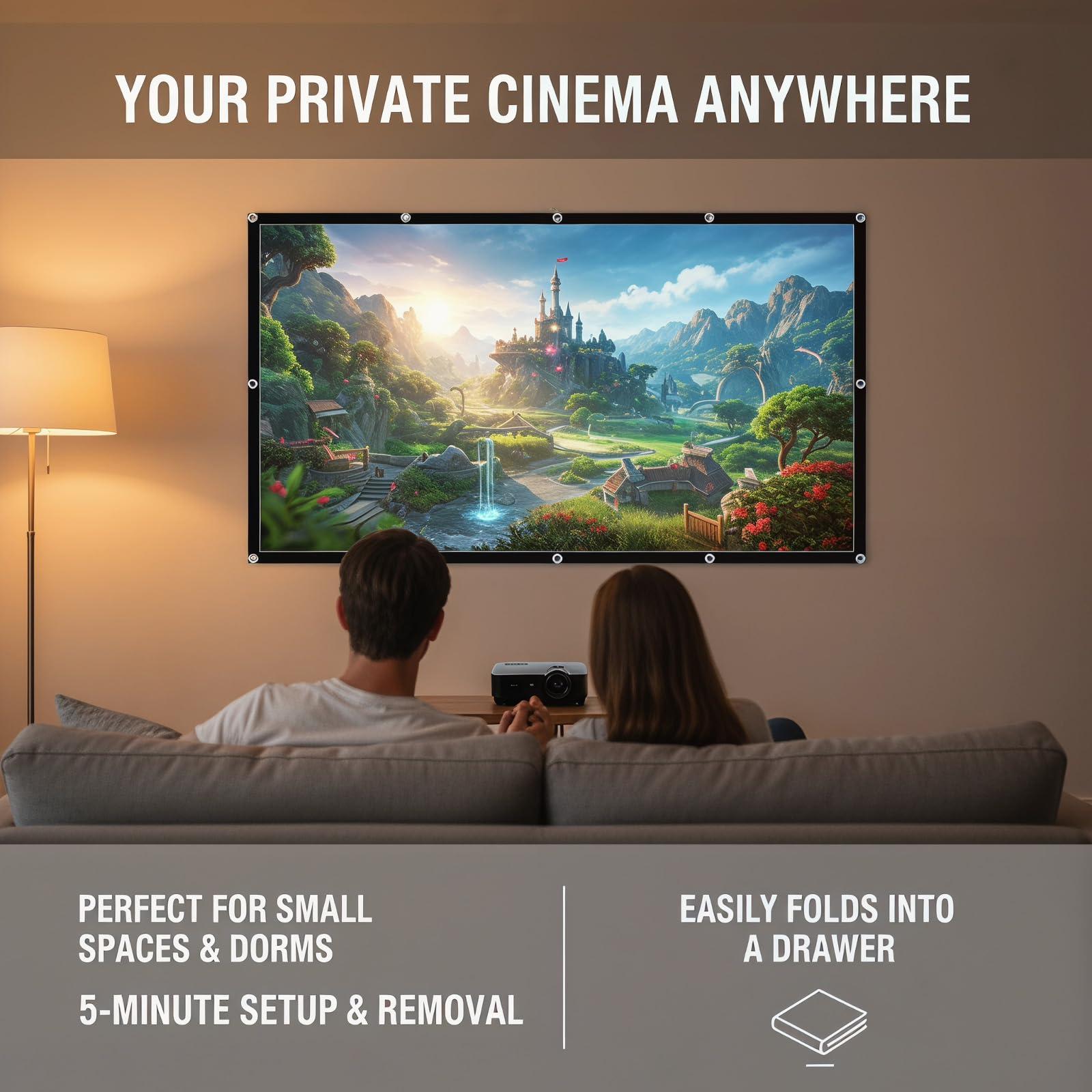 Schermo portatile per proiettore 16:9, per esterni, 220 x 125 cm, portatile, per interni, pieghevole, lavabile, per home theater, ufficio, campeggio ed eventi sportivi