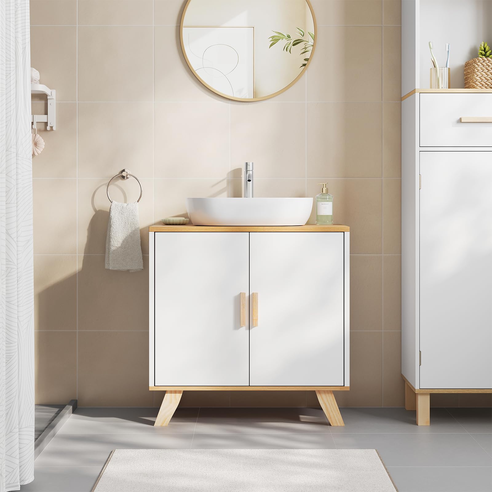 EUGAD Waschbeckenunterschrank Unterschrank Badezimmerschrank Waschtisch Badschrank mit 2 Türen 60 x 30 x 60 cm Weiß