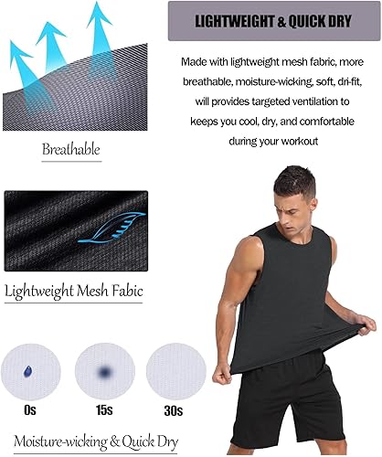 Vista 3 de Amussiar Paquete de 3 camisetas sin mangas de entrenamiento para hombre, camisetas de malla para gimnasio, ajuste seco, culturismo, fitness