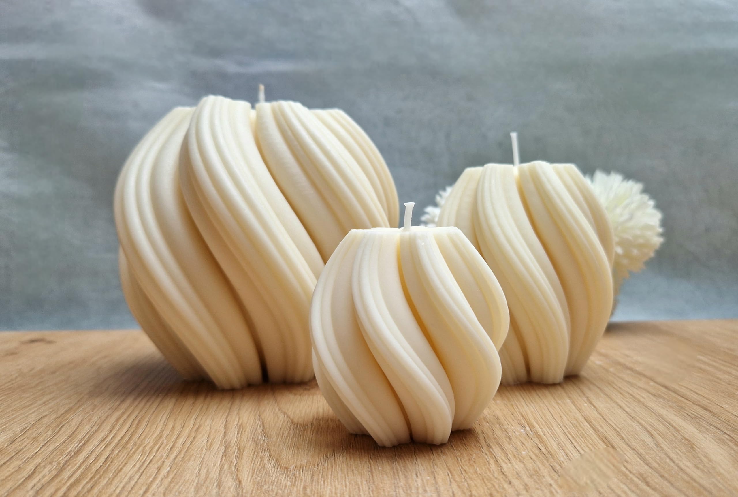 Swirl Kerze 3er Set, XXL Spiralkerze, Welle Twist Geschenkset, Riesenkerze