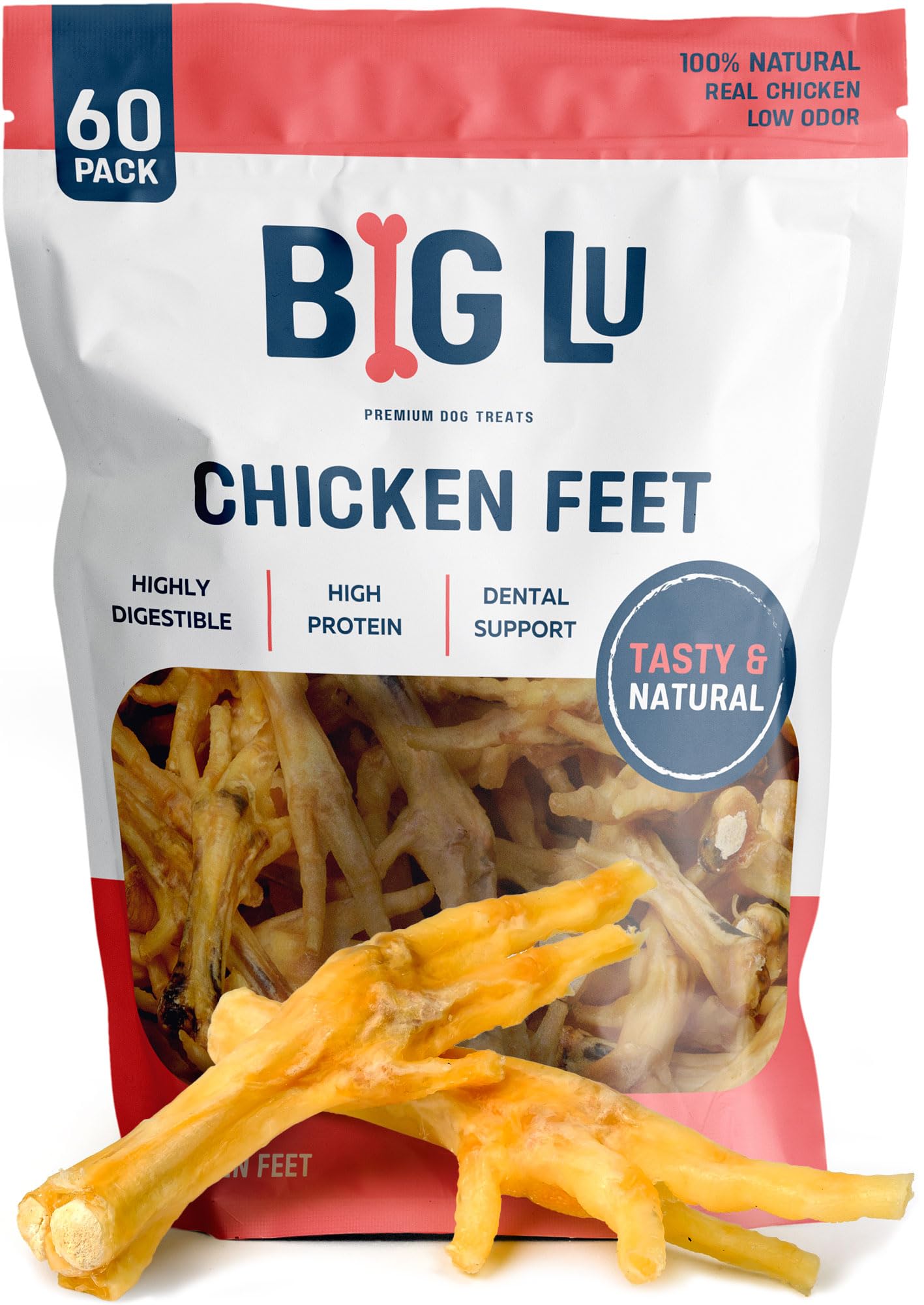 Big Lu – Nail-Free Chicken Feet Dog Chews, (60 Pack) |100% Natural Single-Ingredient Treats, Rawhide-Free, Long-Lasting, Rich in Glucosamine and