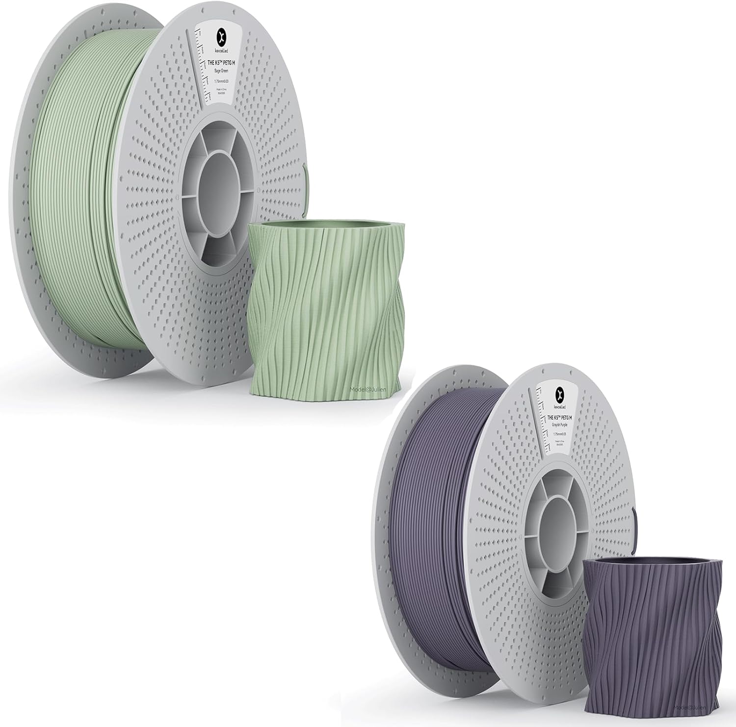 kexcelled Matte PETG Filament 1.75mm,Sage Green+Grayish Purple PETG 3D Printer Filament Matte Surface,Dimensional Accuracy +/- 0.03 mm 1kg