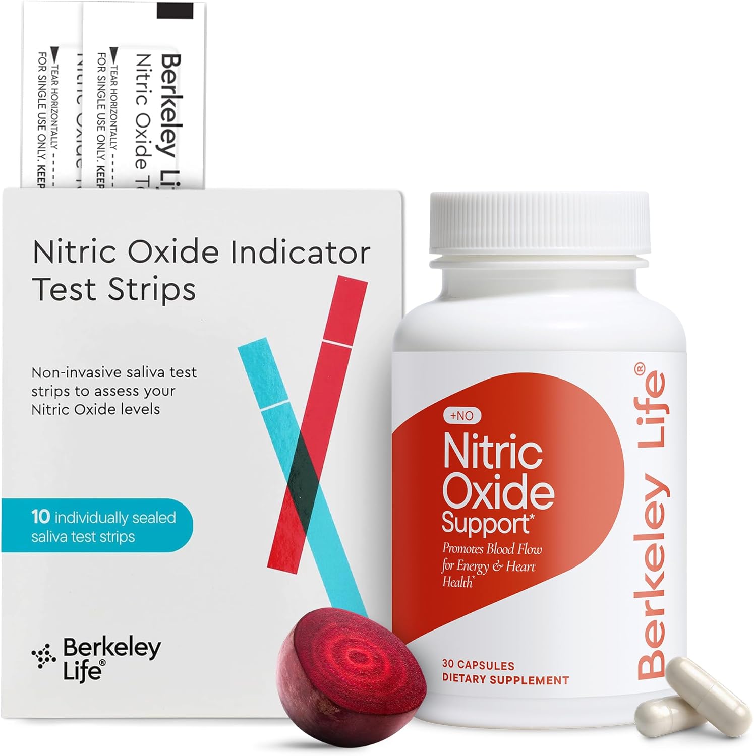 Berkeley Life Nitric Oxide Support Supplement & At-Home Testing Strips Bundle (30 Capsules & 10 Test Strips)