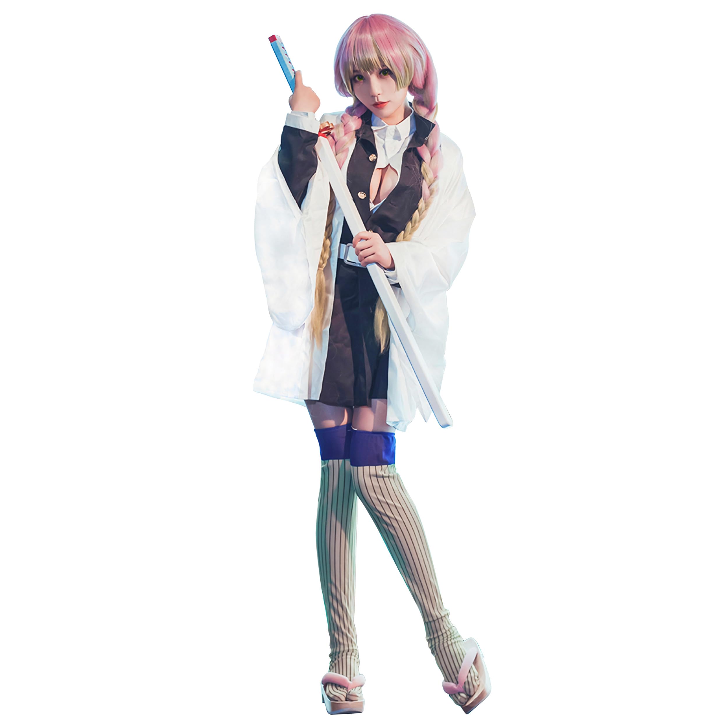 Satdflie Cosplay Costume Kimono Robe Suit with Belt Full Uniform Set Unisex Christmas Halloween Outfit Anime Fans Gift，Kanroji Mitsuri，130 Size