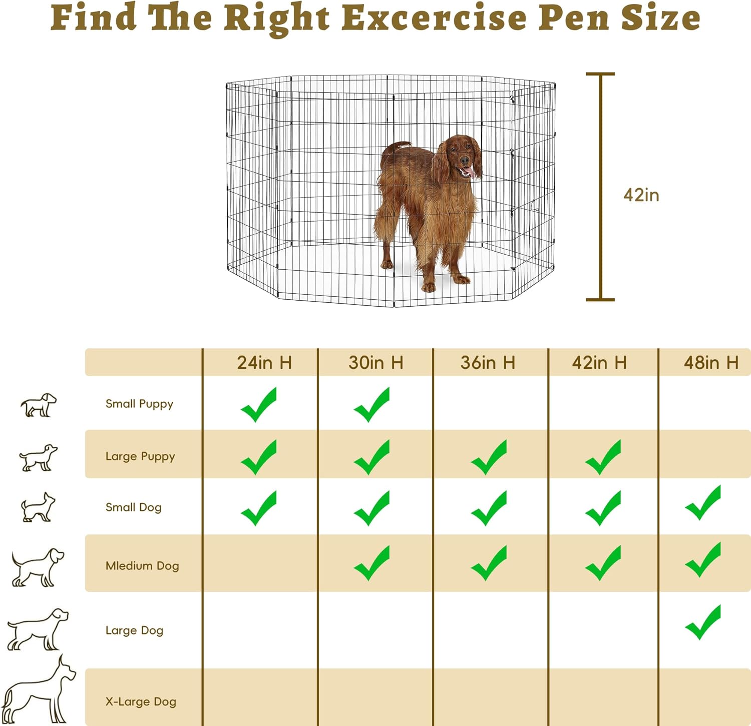 8-Panel Foldable Metal Dog Exercise Pen – 24/30/36/42/48 Inch Height, Step-Through Door Design, Indoor/Outdoor Playpen for Puppies & Dogs, Black Epoxy Coated Heavy Duty Pet Fence