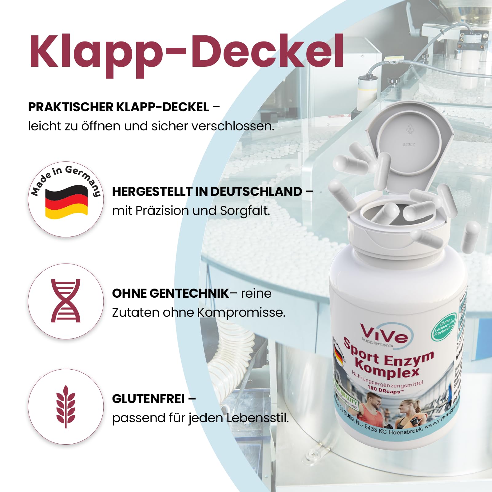 Sport Enzym Komplex - 180 Kapseln - schluckfreundlich - hochdosiert | Qualität aus Deutschland von ViVe Supplements