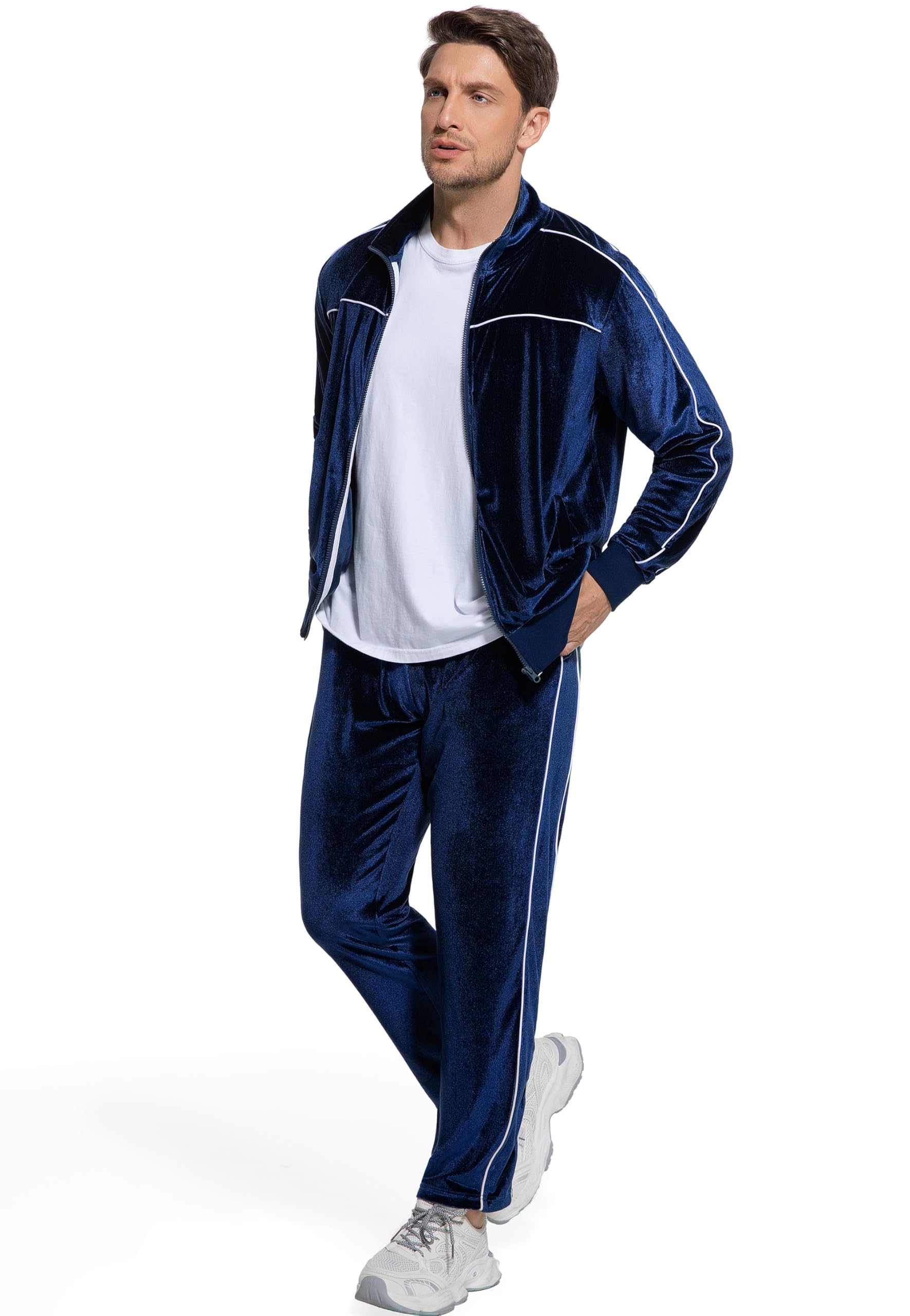 W JIANWANG Herren Jogginganzug Hausanzug Trainingsanzug Set Zweiteiler Trainingsanzüge Velours Warme Freizeitanzug Sportanzug für Frühling Herbst Winter