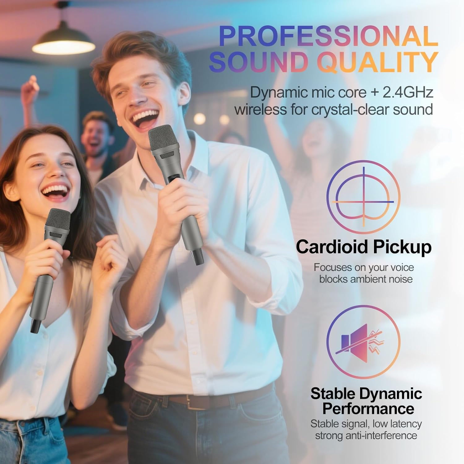 Aveek Kabelloses Karaoke Mikrofon Set 2.4G, Wiederaufladbar mit USB-C, 6,35mm/3,5mm Anschluss, 30m Reichweite, 2er Set