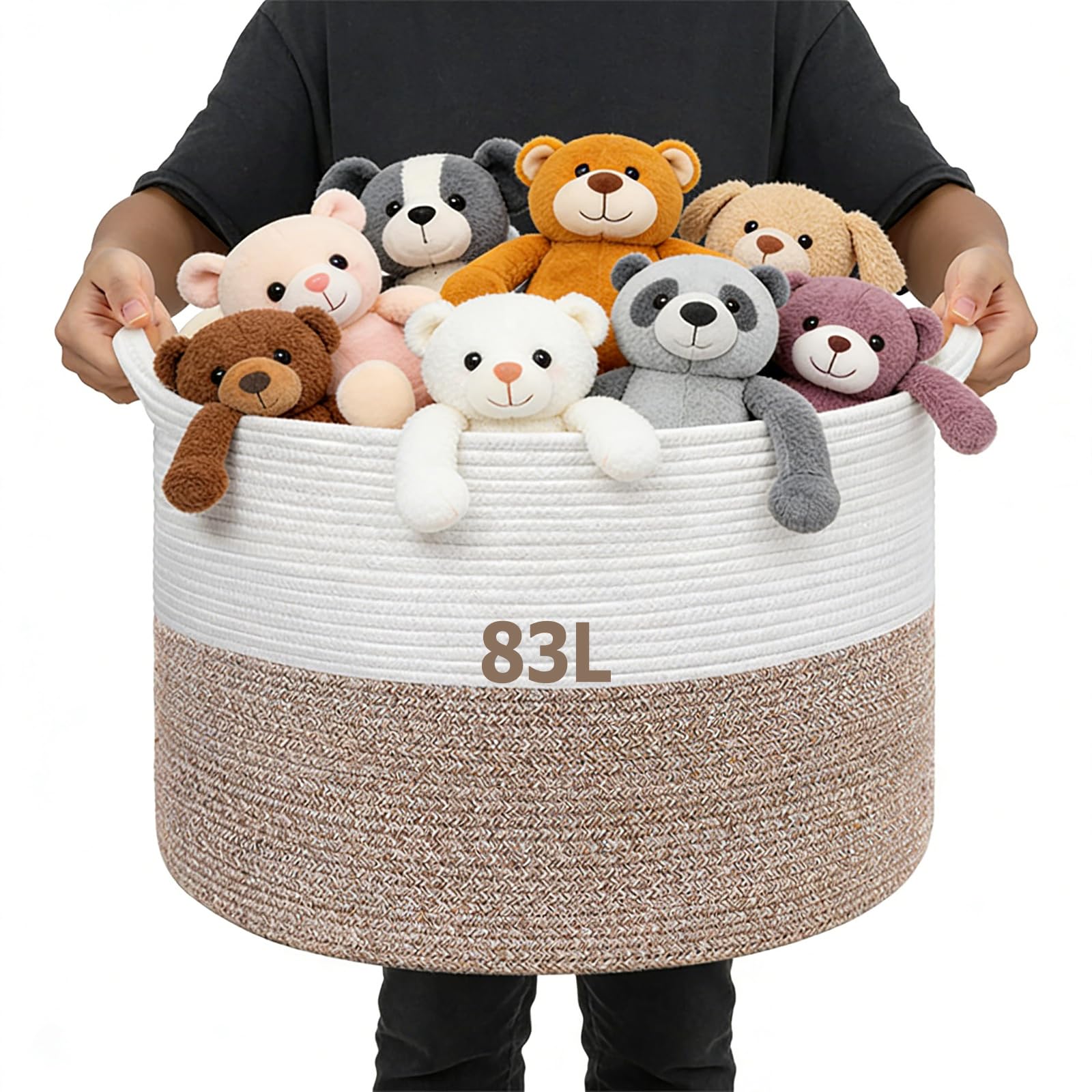 Woven Storage Baskets, 83L Soft Foldable Woven Laundry Basket with Handle, Blanket Basket Living Room