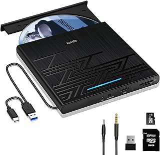 NOLYTH External CD DVD Drive USB 3.0 Type-C CD DVD +/-RW Optical Disk Drive Burner with 3.5mm Audio Jack/SD/TF Slot Portable DVD Player for Laptop PC Mac Windows MacBook Desktop