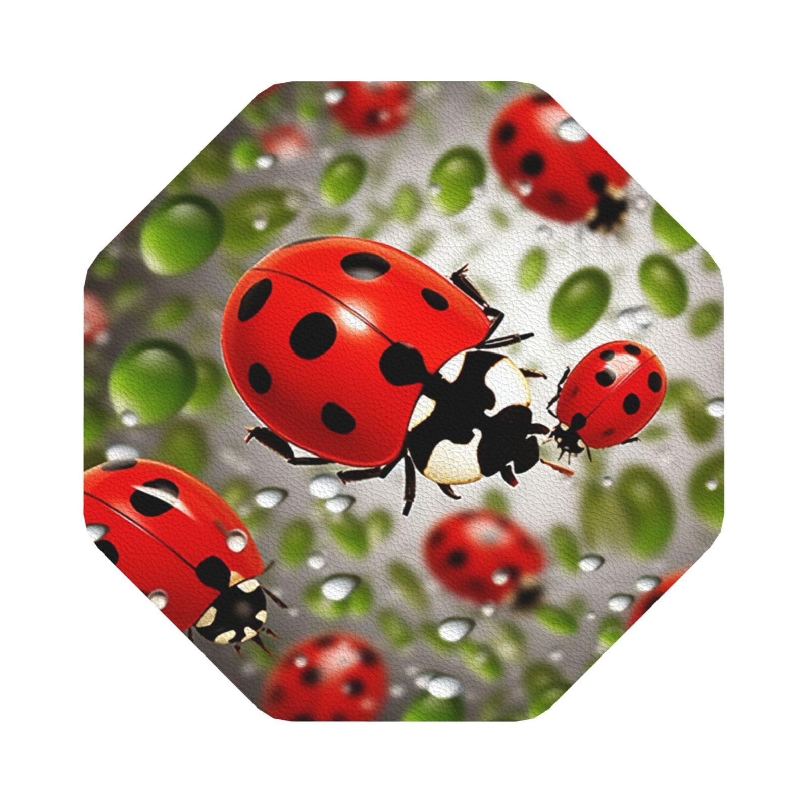 Fodpand Octagon Ladybug Drink Coasters Set Of 4, Heat Resistant Leather Coasters Fuuny Bar Beer Beverage Coaster For Drinks, Absorbent Cup Mat For Tabletop Protection, Housewarming Gift