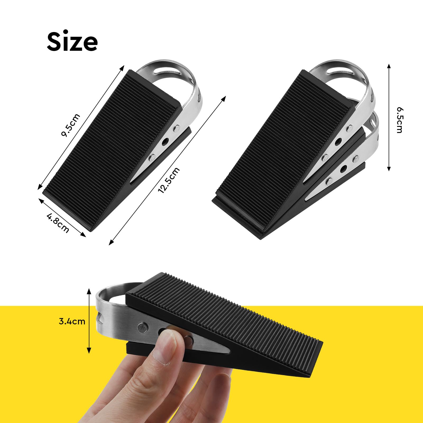 SUPAWAY Pack of 2 Door Wedge Rubber Door Stopper Wedge Mobile Door Buffer Black Door Protection Non-Slip Rubber Wedge with Stainless Steel Holders Scratch-Resistant Wedge for Bathroom Balcony Door - Image 2