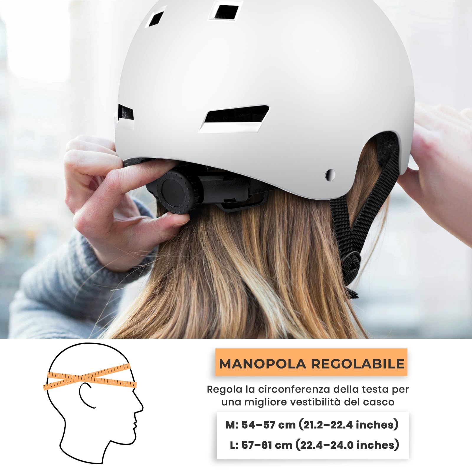 LeapBeast Casco Bici da Uomo/Donna, Regolabile Misura Caschi da Adolescenti, Cascos da Skateboard, Casco da Elettrico Bicicletta, Cascos da Elettrico Skateboard (Bianco, L)