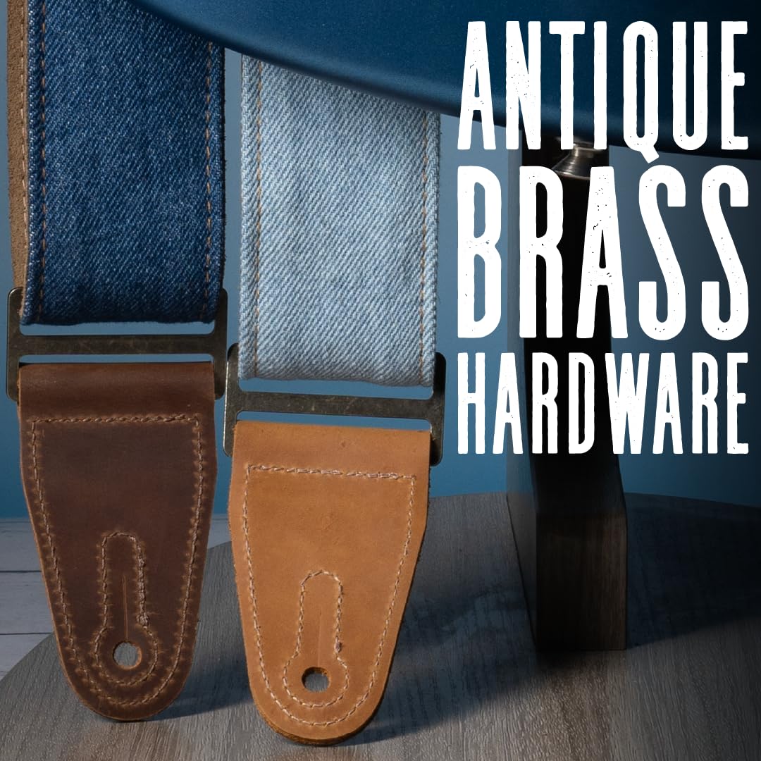 Levy's Correa para guitarra Leathers Denim Series con extremos de piel auténtica
