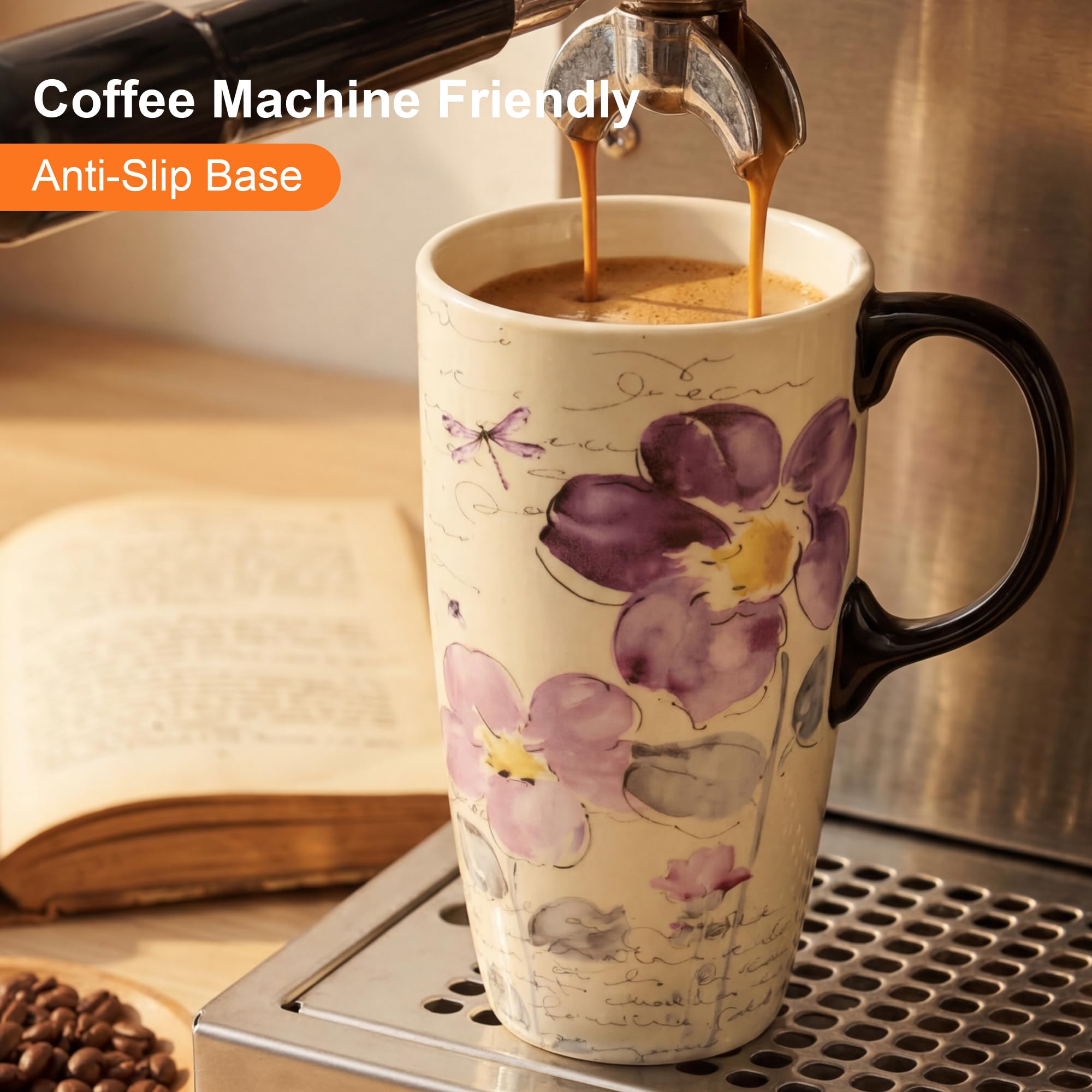Topadorn Keramik-Reisebecher Latte-Becher 500ml Kaffeetasse mit versiegeltem Deckel und Geschenkbox 2er-Set