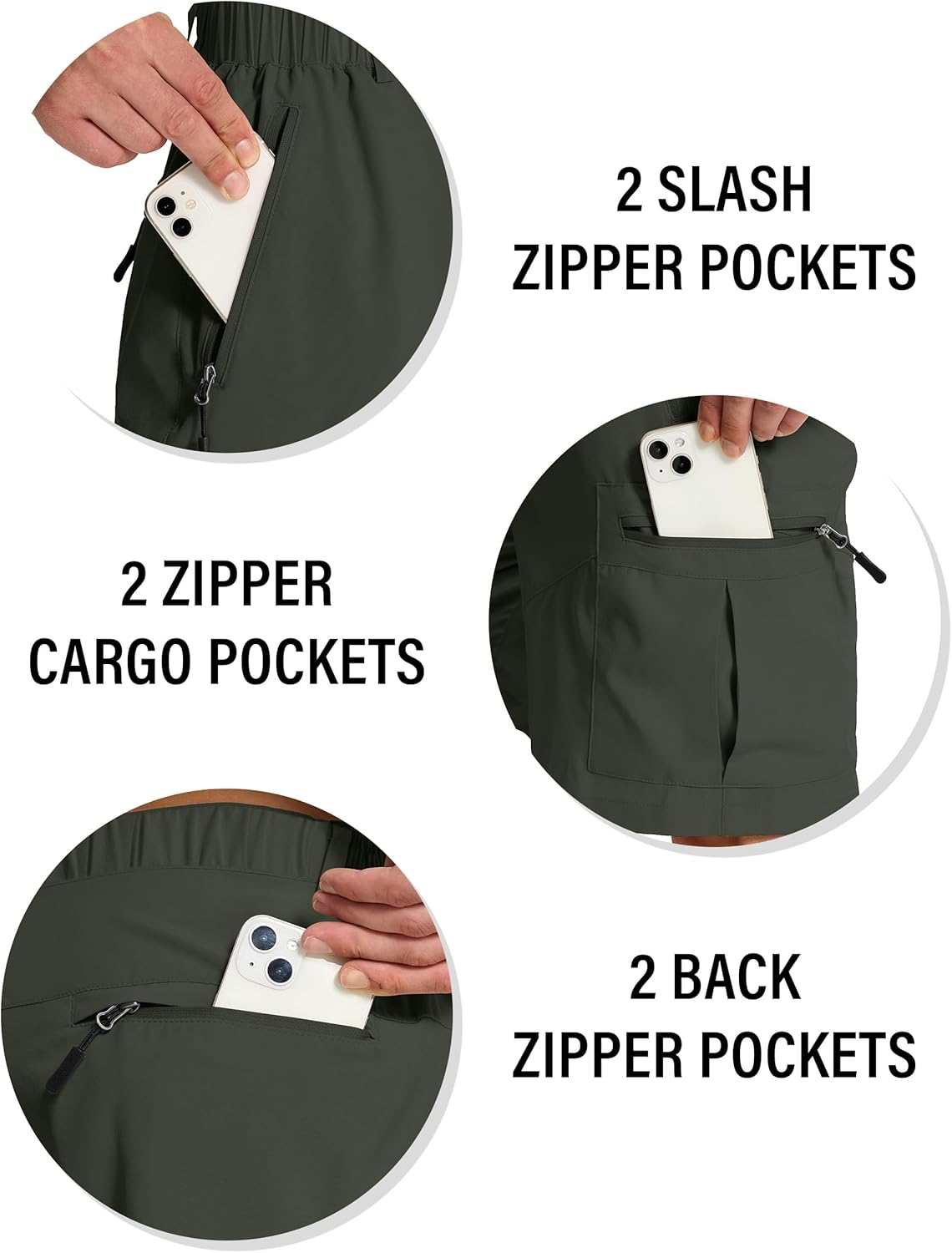 Mens Hiking Cargo Shorts with 6 Zipper Pockets 9" Quick-Dry Lightweight Short for Golf Casual Fishing - Image 3