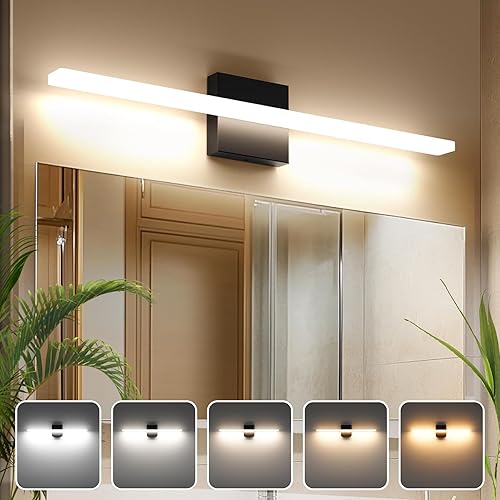 Aourow Lámpara LED de tocador de baño de 23.6 pulgadas, aplique de pared regulable con 5CCT 2700K6500K, accesorio de iluminación brillante de 2000LM