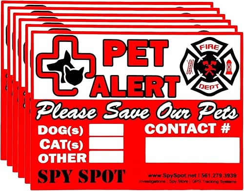 SpySpot - Paquete de 6 calcomanías de alerta para mascotas, 4 x 3 pulgadas, letrero de alerta de rescate de emergencia para el hogar, ventana,