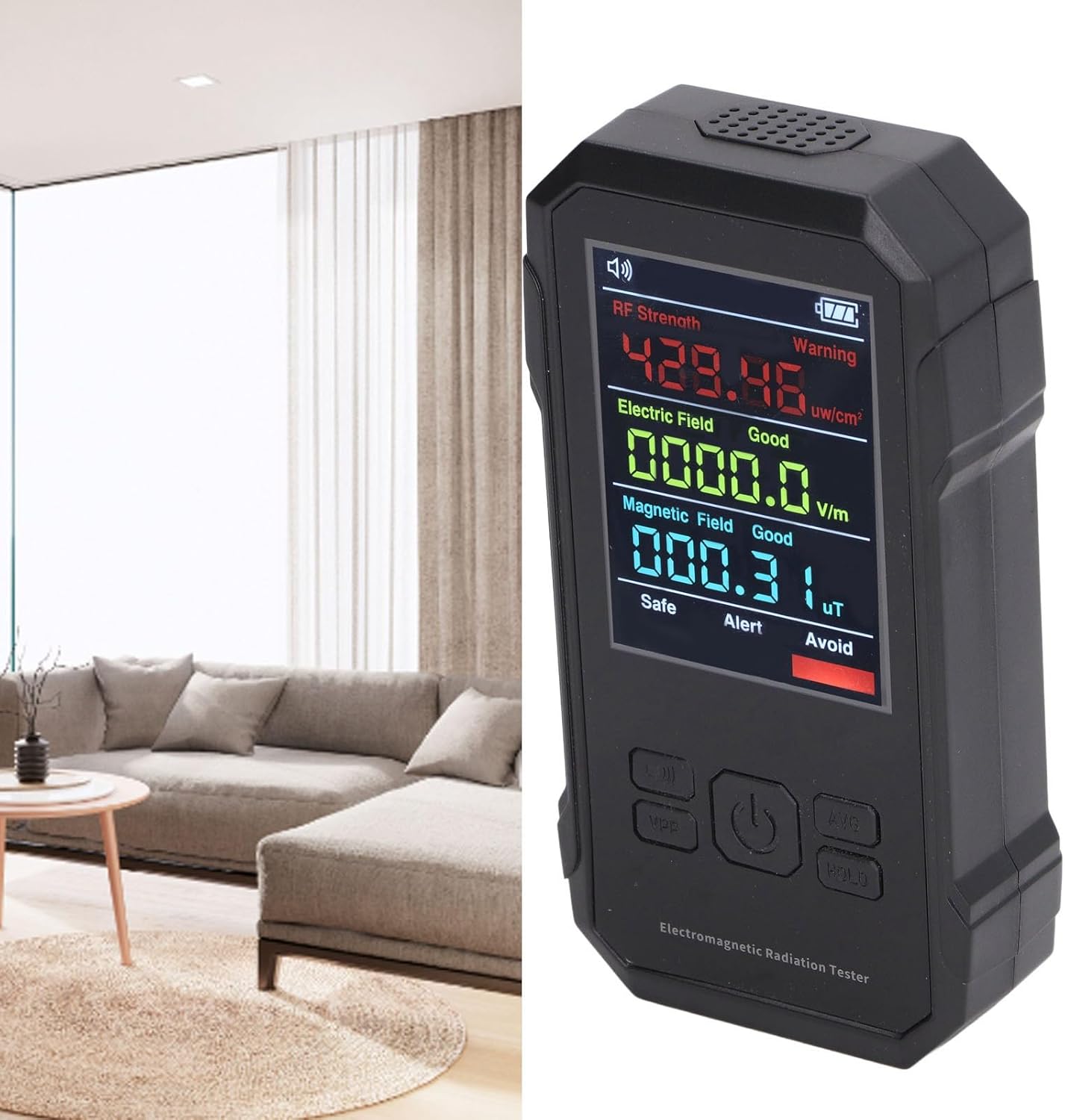 Radiation Monitor, Battery Powered Multifunctional Sound Alert Digital EMF Meter for Office