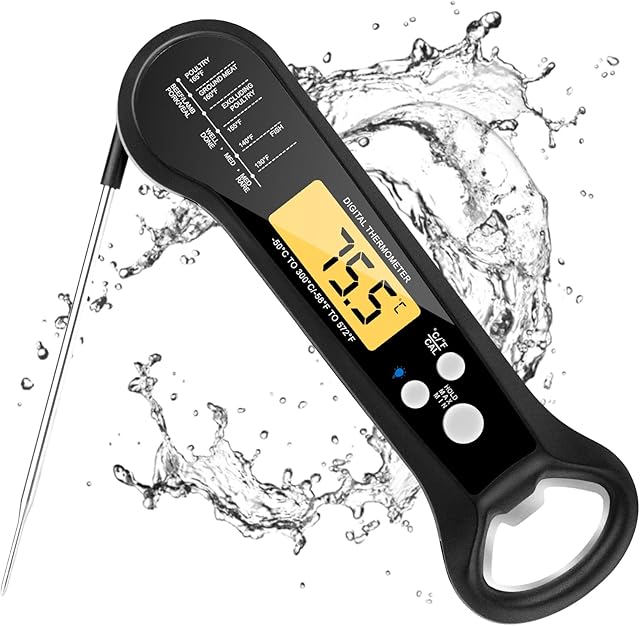 JOYHILL Digital Meat Thermometer for Grilling, Instant Read Thermometer with Waterproof Backlight&Calibration Ultra Fast Read Food Thermometer for Kitchen D3 Black