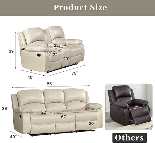 Miniatura 124 de Betsy Furniture 8018 - Juego de sillón reclinable de cuero reconstituido, para sala, sofá reclinable, sofá de dos piezas y sillón de cuero