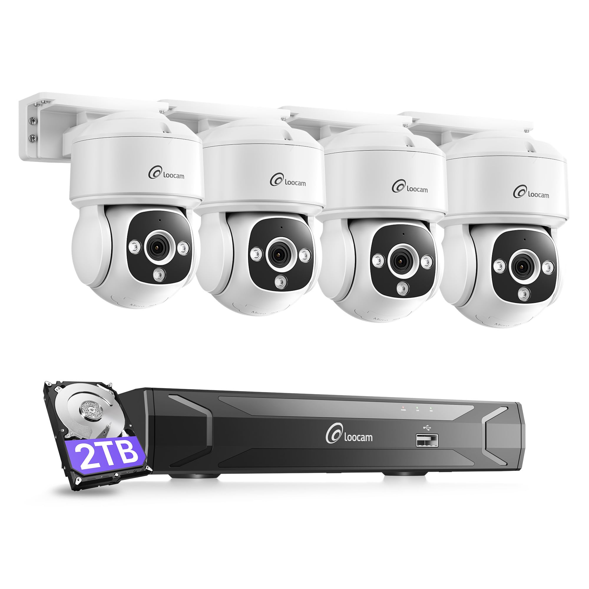 Loocam PoE CCTV Cameras System 4K Pan Tilt, 8CH 8MP NVR with 2TB HDD