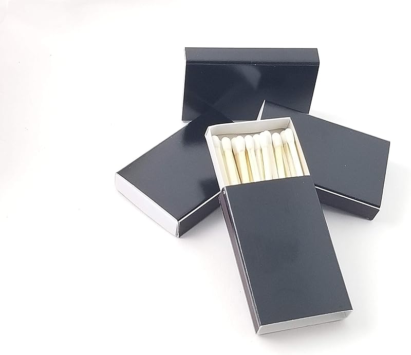 50 Plain BLACK Cover Wooden Matches Box Matches