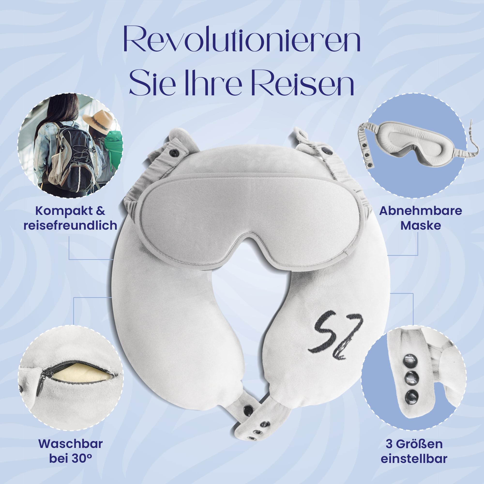 Nuevo diseño de zona de Snooze – Cojín cervical 2 en 1, diseño de avión, cojín de viaje único de espuma viscoelástica, fácil de guardar cojín cervical, práctico cojín cervical, blanco