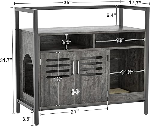 Miniatura 8 de Homieasy Caja de arena caja de arena para gatos muebles ocultos armario de baño para gatos con puerta con listones bloqueables y almohadilla para