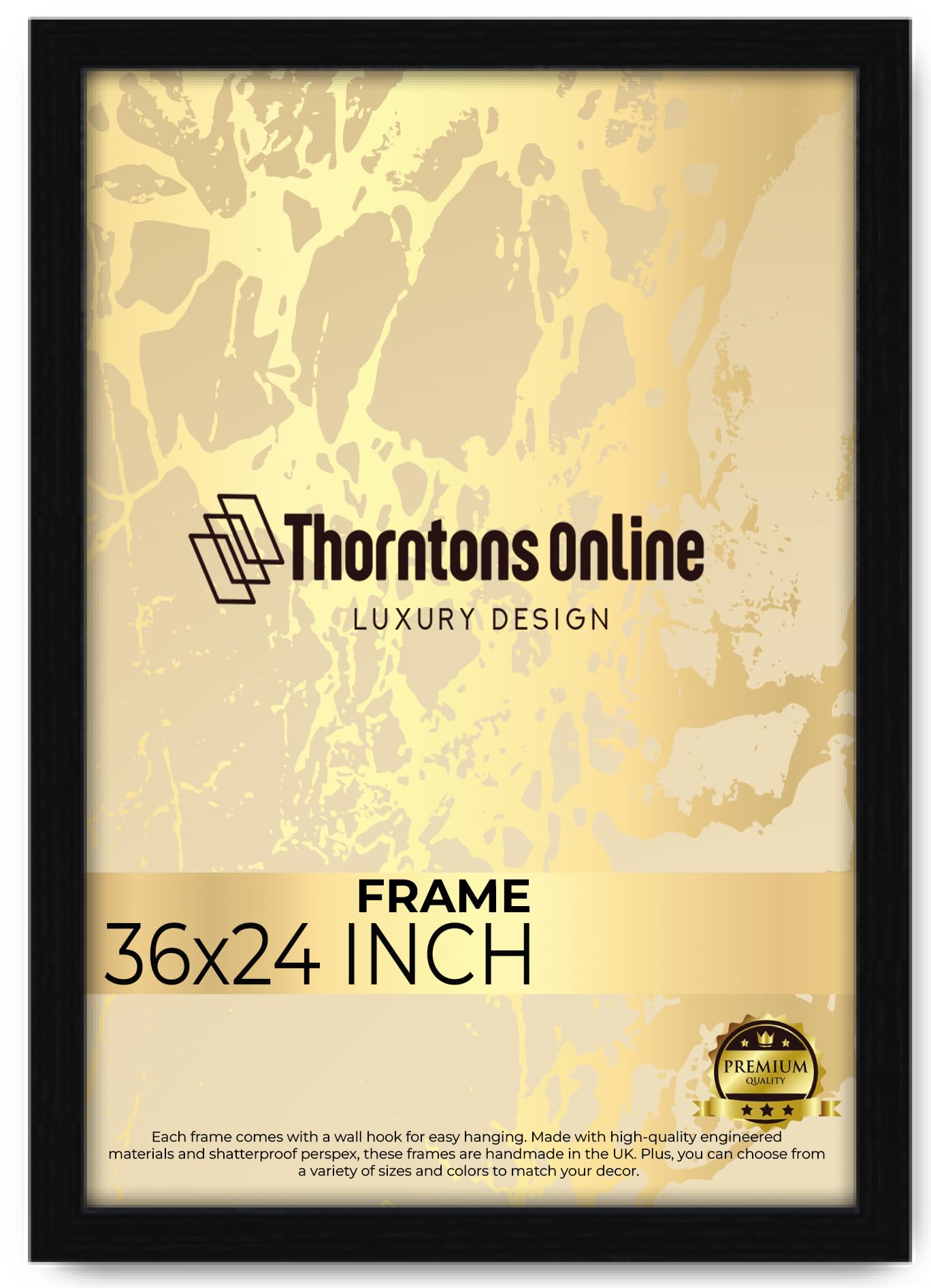 Throntons Large Poster Frame 36x 24'' Large Picture Frames Shatter-Resistant Perspex Portrait & Landscape Display Frames for Wall Decoration Photos Canvas Paintings Art Gallery (36 x 24'')
