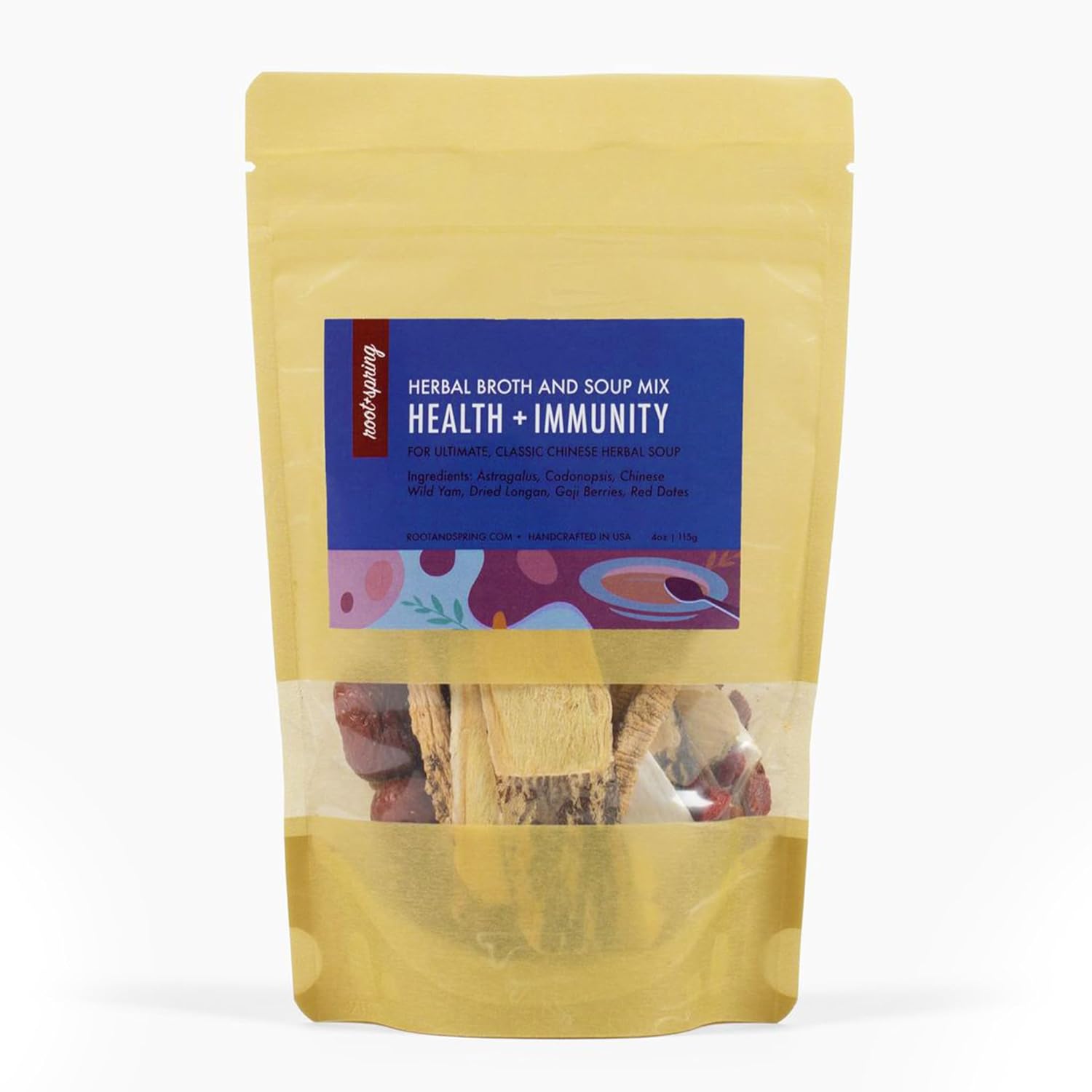 root + spring Health & Immunity Classic Chinese Herbal Soup Mix - Boost Bone Broth with Traditional Herbs Soup Base Packet - Great with Chicken, Beef, Pork Bones or Premade Bone Broth - 4 to 6 Servings