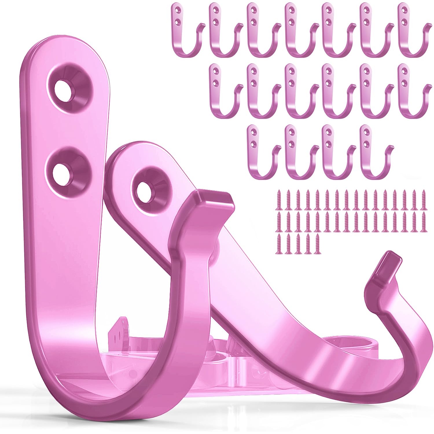 20PCS Wall Hooks for hanging, Metal Wall Hooks for Coats, Coat hooks for Wall, Heavy Duty Single Prong Wall Hooks With 40 Pieces Screws for Hanging Coats?Towel?Backpack?Hat, Dog Leashes (Pink )