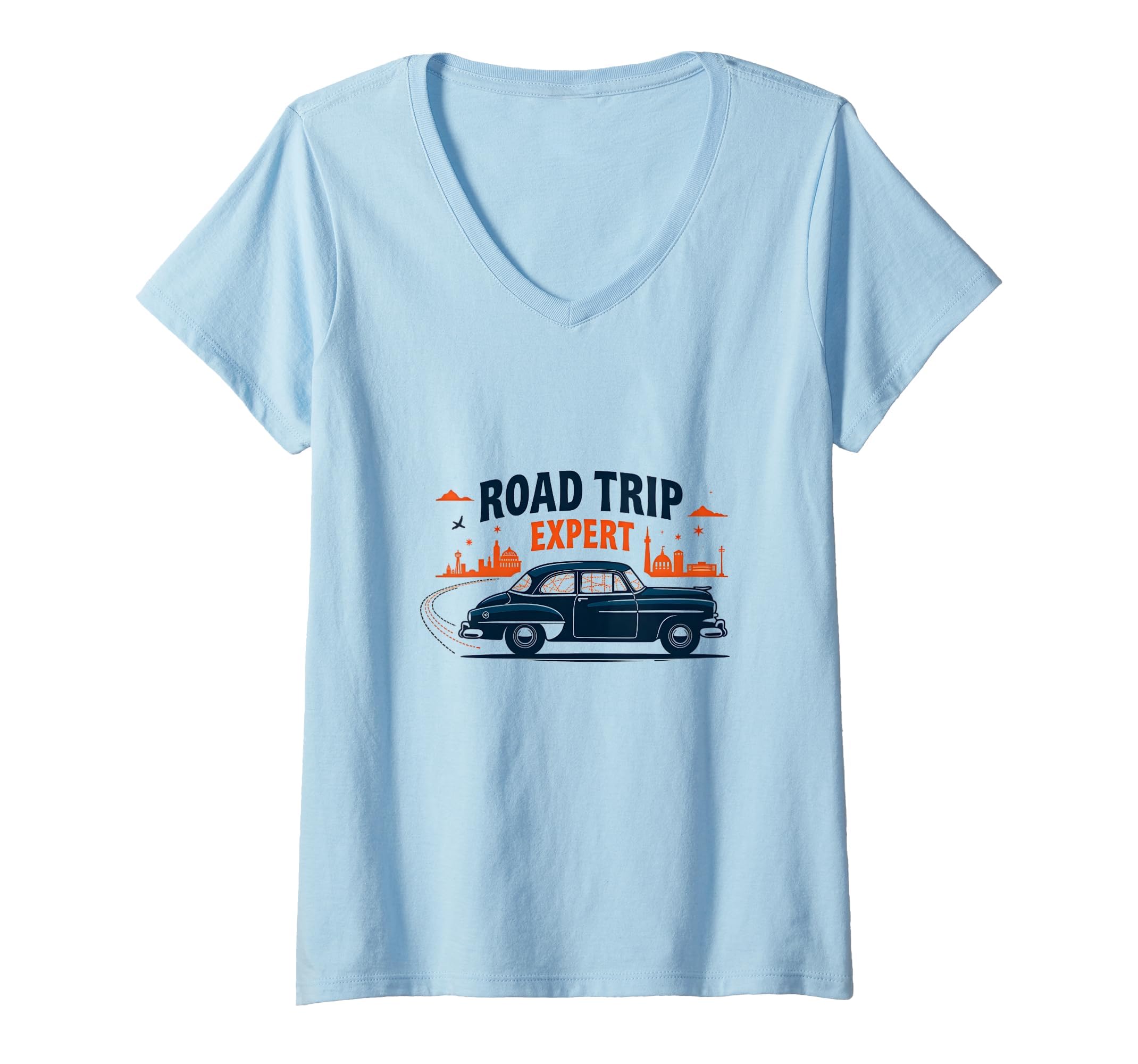 Women's Road Trip Expert Vintage Car Adventure Travel V-Neck T-Shirt