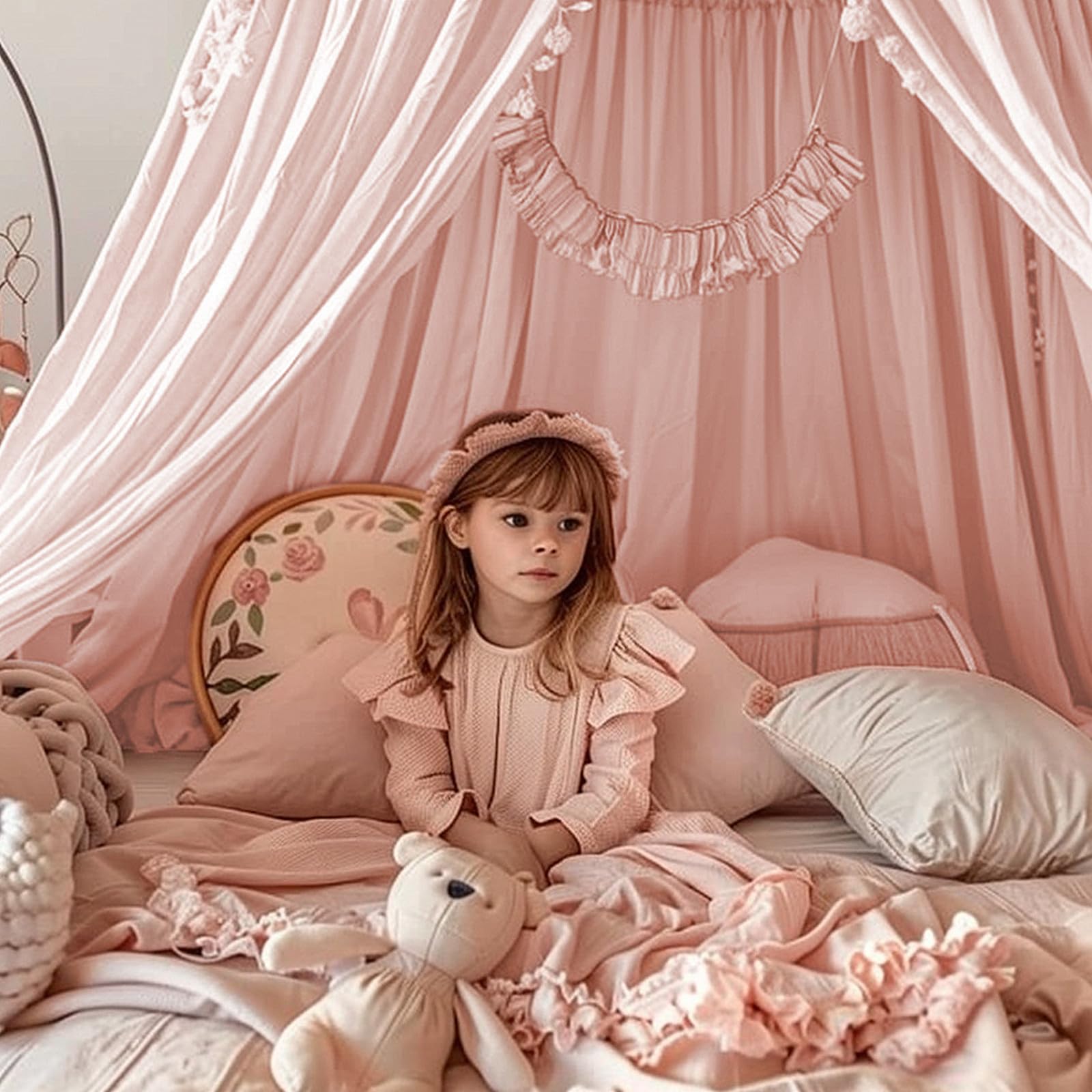 Ginkago Ciels de Lit pour Enfant, Bébé Moustiquaire Salle de Lecture pour Décoration de Chambre à Coucher, Élégant Auvent De Lit pour Princesse (Rose)