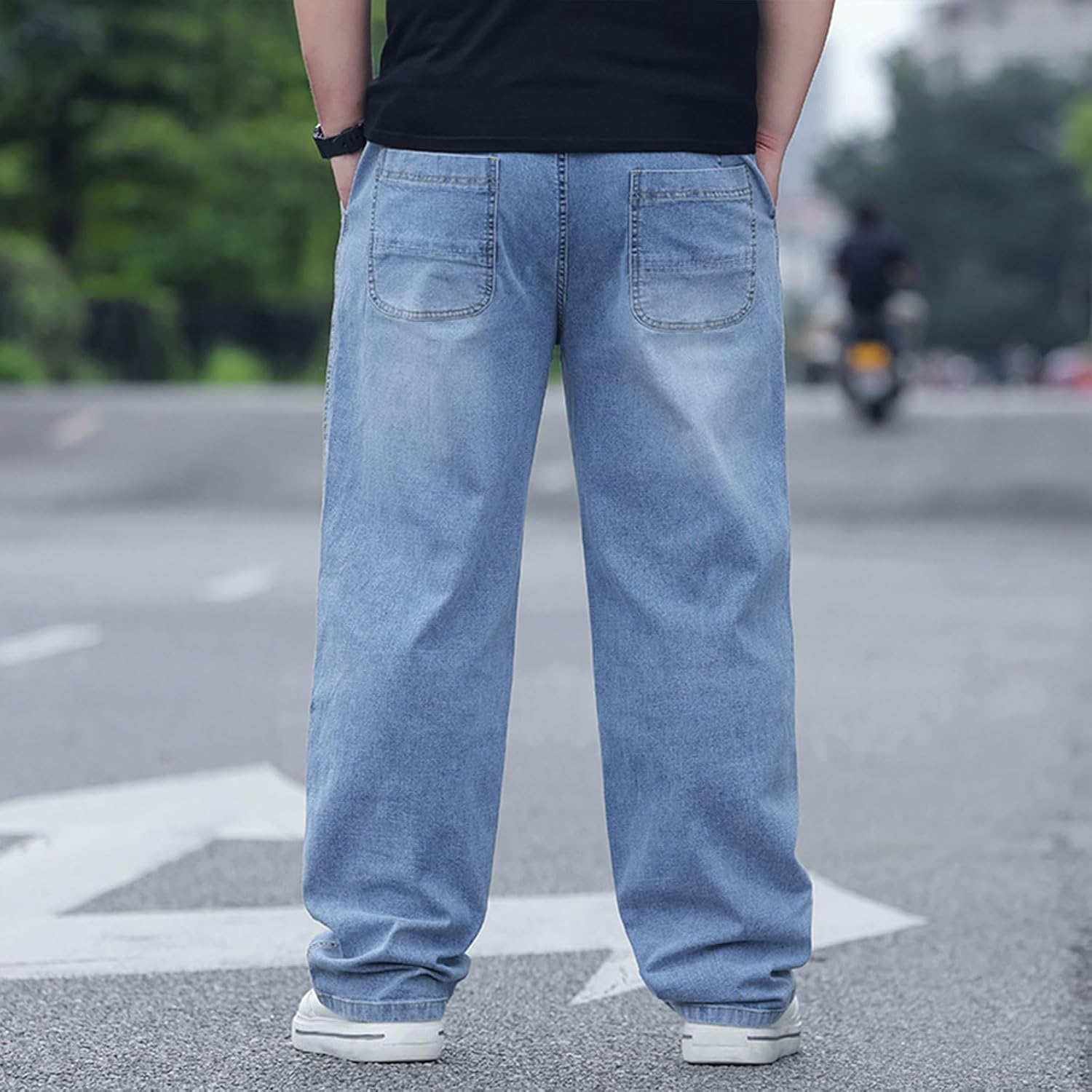 Plus Size Baggy Jeans for Men Elastic Waist Pull On Denim Pants Drawstring Straight Loose Jean Sweatpants L-5XL - Image 6