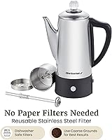 Vista 4 de Elite Gourmet EC140 Cafetera eléctrica de 6 tazas con función de mantener caliente, perilla de progreso de preparación transparente, mango de tacto