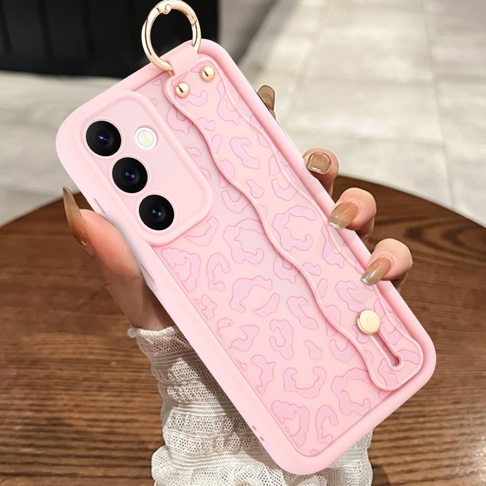 MOWIME Compatible with Samsung Galaxy S25 Plus Case with Wrist Strap, Cheetah Print Shockproof Soft TPU Protective for Women Girls, Slim Anti Scratch