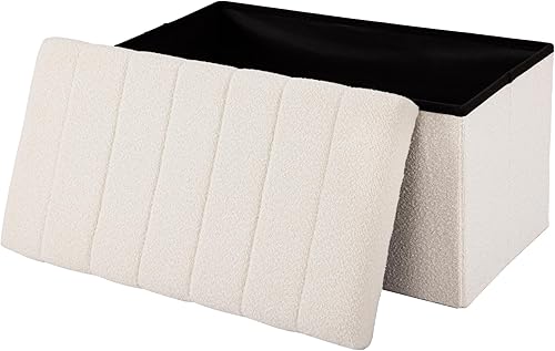 Miniatura 105 de Seville Classics Reposapiés otomano de tela acolchada, asiento acolchado para dormitorio, dormitorio, loft, sala de estar, entrada, pasillo, Azul