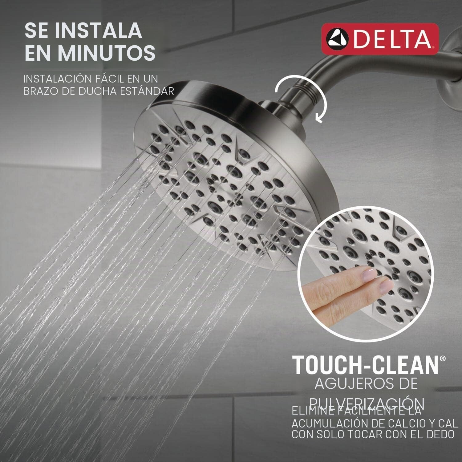 Delta Cabezal de ducha cromado de 5 ajustes, cabezal de ducha redondo de 6 pulgadas, cabezales de ducha, caudal de 1.75 GPM, cromado 52535