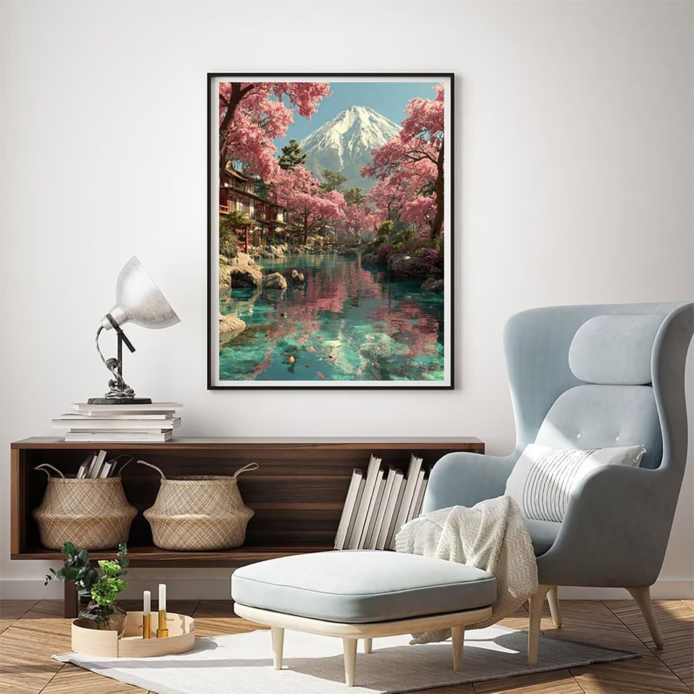 Landschaft Vulkan Fuji Malen Nach Zahlen Erwachsene, Paint by Numbers Adult Set, Heimwerk Malen Nach Zahlen Kinder Mit Rahmen, Pinsel und 36 Acrylfarbe Als für Deko Wohnzimmer 60 x 80 cm BJHDK41
