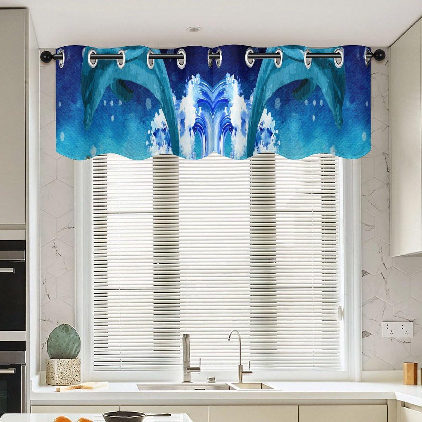 Lot de 2 cantonnières à thème nautique dauphin 132 x 45,7 cm pour décoration de fenêtre