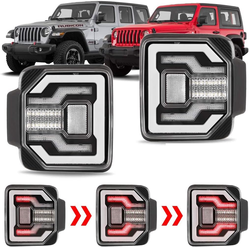 Winjet LED Tail Lights for 2018-2025 Jeep Wrangler JL& 2021-2025 Jeep Wrangler 4XE Plugin with Brake Light Reverse Light Dynamic Sequential Running Turn Signal Light LED Tail Light Assembly Rear Lamps