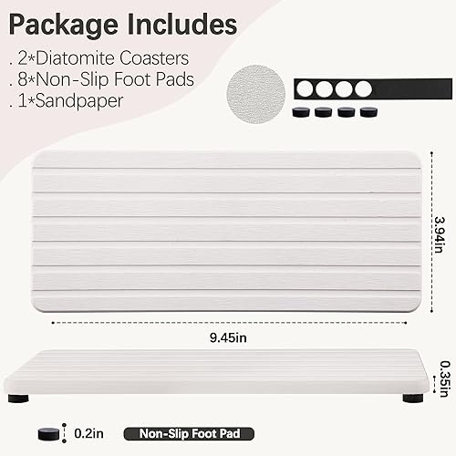 Miniatura 24 de 2 posavasos rectangulares de diatomita absorbentes de agua, diseño ranurado, piedra absorbente de agua utilizada para jabones de manos, plantas