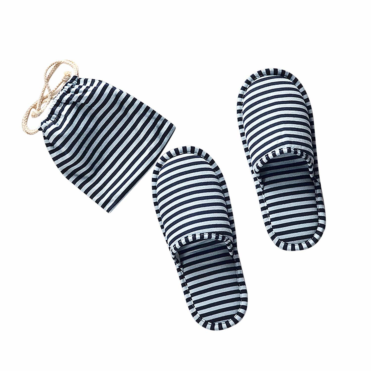 Holiberty Portable Spa Slippers Non-disposable Foldable Guest Cotton Indoor House Shoes Stripes Non-Slip Washable Travel Hotel Slippers for Women Men-image-16
