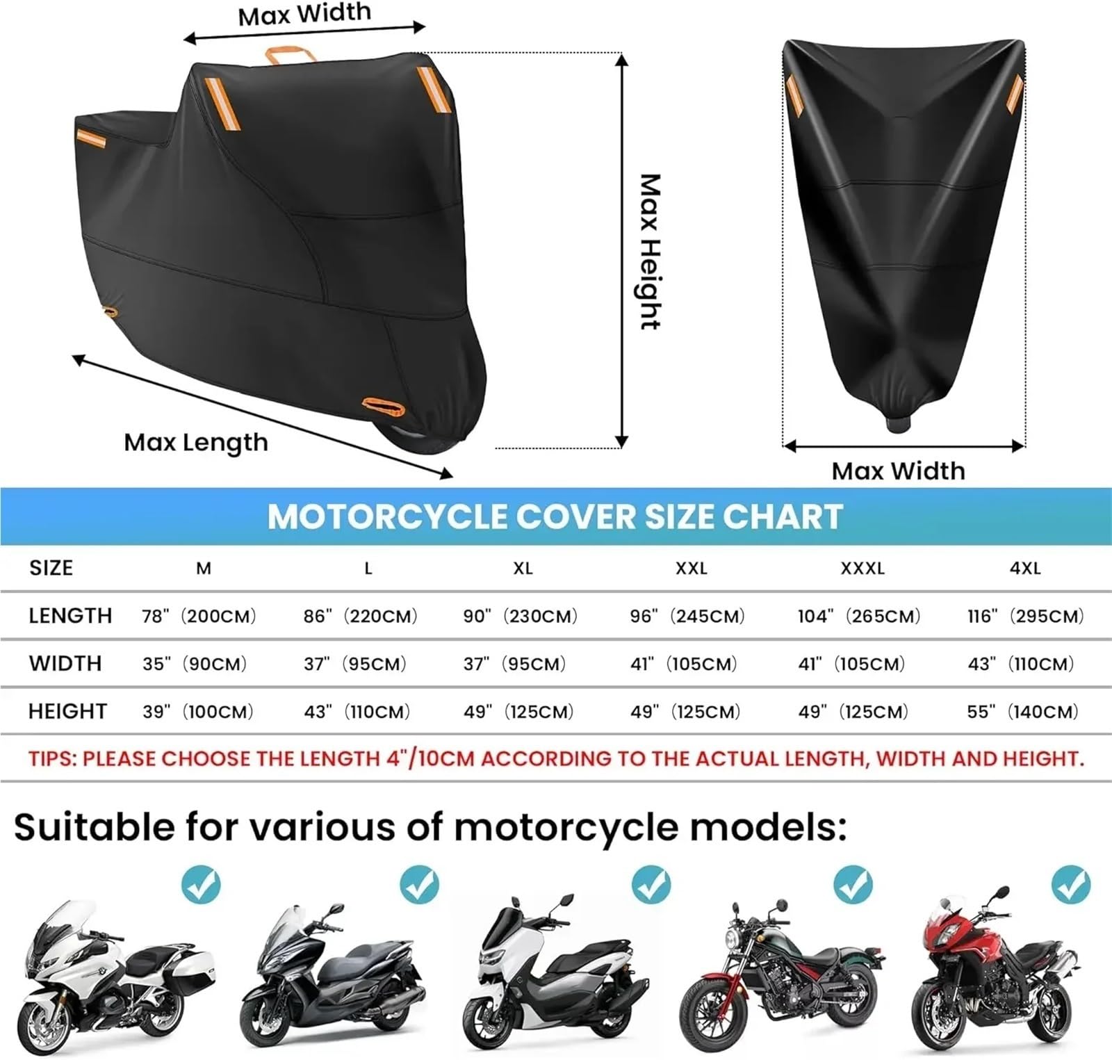 Coprimoto in poliestere | Nero Più Misure Outdoor: Copertura for Moto e Scooter(4XL)