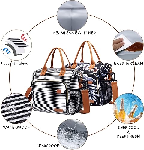 Miniatura 2 de TuErCao Lonchera aislada para mujeres, bolsas de almuerzo para mujer, bolsa de almuerzo reutilizable para adultos, bolsa de mano