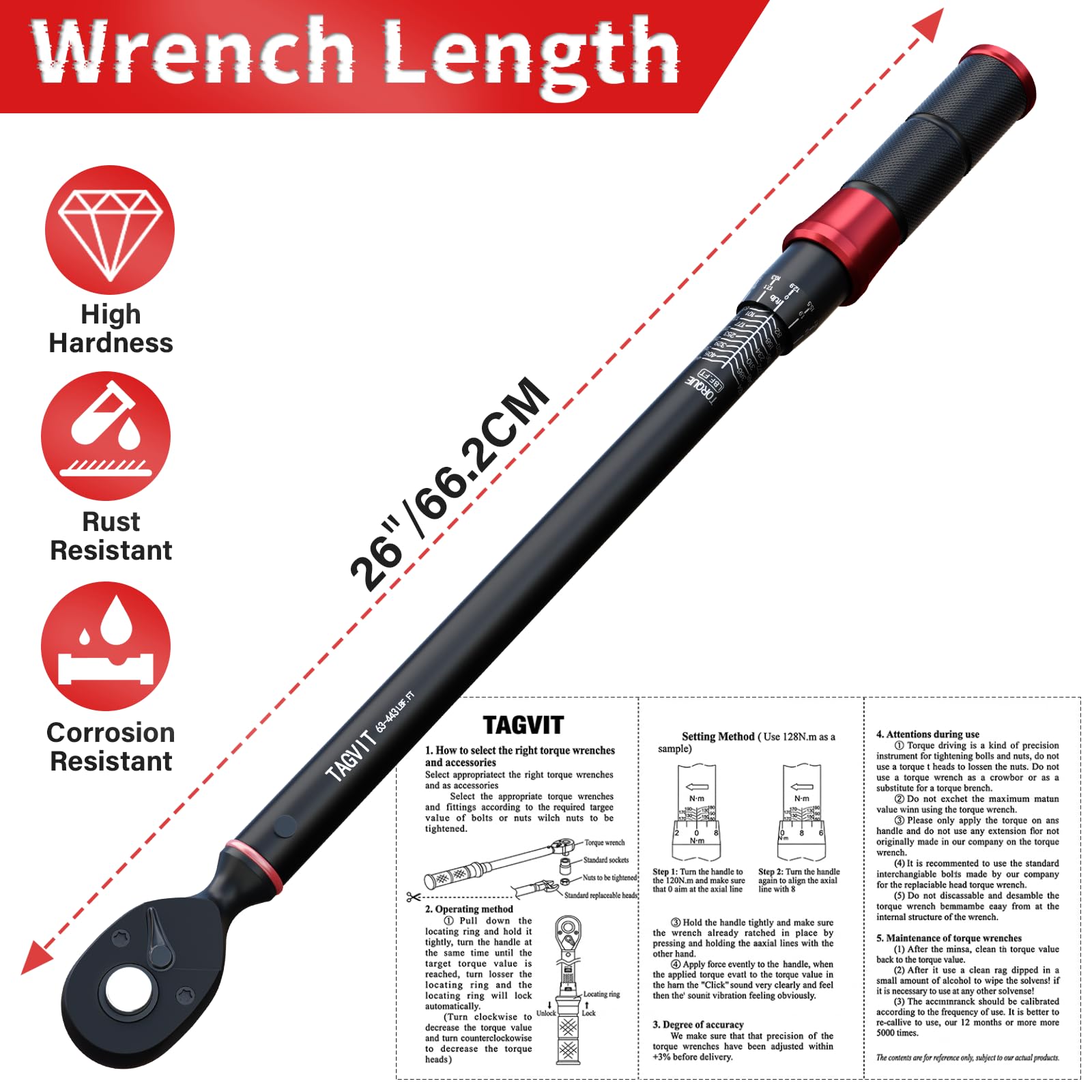 3/4" Antrieb Drehmomentschlüssel 100-600 Nm, ±3% Genauigkeit, 42CrMo-Stahl-Kopf, Schwerlast-LKW-Drehmomentschlüssel für Radschrauben und Kurbelwellenbolzen