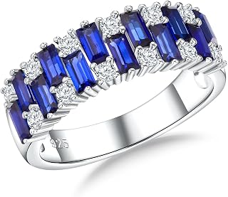 Womens Eternity Wedding Bands 925 Sterling Silver Band Gemstone Engagement Ring 7mm Wide Anniversary Jewelry Birthstone Rings Size 6 to 10